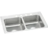 Elkay Lustertone Classic 43" Drop In/Topmount Stainless Steel Kitchen Sink, 50/50 Double Bowl, Lustrous Satin, 3 Faucet Holes, LR43223