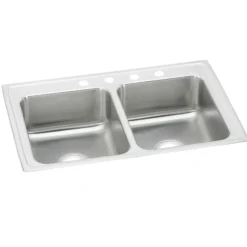 Elkay Lustertone Classic 43" Drop In/Topmount Stainless Steel Kitchen Sink, 50/50 Double Bowl, Lustrous Satin, 3 Faucet Holes, LR43223