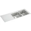 Elkay Lustertone Classic 54" Drop In/Topmount Stainless Steel Kitchen Sink, 40/60 Double Bowl, Lustrous Satin, Includes Drainboard, 4 Faucet Holes, ILGR5422R4