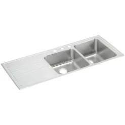 Elkay Lustertone Classic 54" Drop In/Topmount Stainless Steel Kitchen Sink, 40/60 Double Bowl, Lustrous Satin, Includes Drainboard, 4 Faucet Holes, ILGR5422R4