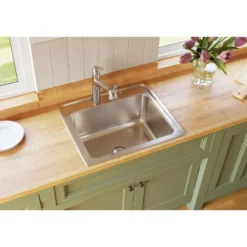 Elkay Lustertone Classic 25" Drop In/Topmount Stainless Steel Kitchen Sink, Lustrous Satin, 2 Faucet Holes, DLR252210PD2
