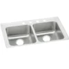 Elkay Lustertone Classic 33" Drop In/Topmount Stainless Steel ADA Kitchen Sink, 50/50 Double Bowl, Lustrous Satin, 3 Faucet Holes, LRAD3319503