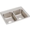 Elkay Lustertone Classic 25" Drop In/Topmount Stainless Steel Kitchen Sink, 50/50 Double Bowl, Lustrous Satin, No Faucet Hole, LR25190