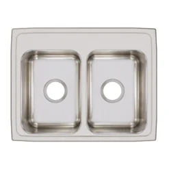 Elkay Lustertone Classic 25" Drop In/Topmount Stainless Steel Kitchen Sink, 50/50 Double Bowl, Lustrous Satin, No Faucet Hole, LR25190