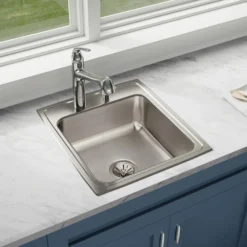 Elkay Lustertone Classic 20" Drop In/Topmount Stainless Steel Kitchen Sink, Lustrous Satin, 2 Faucet Holes, LR20222
