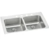 Elkay Lustertone Classic 33" Drop In/Topmount Stainless Steel ADA Kitchen Sink, 50/50 Double Bowl, Lustrous Satin, 3 Faucet Holes, Perfect Drain, LRAD331965PD3