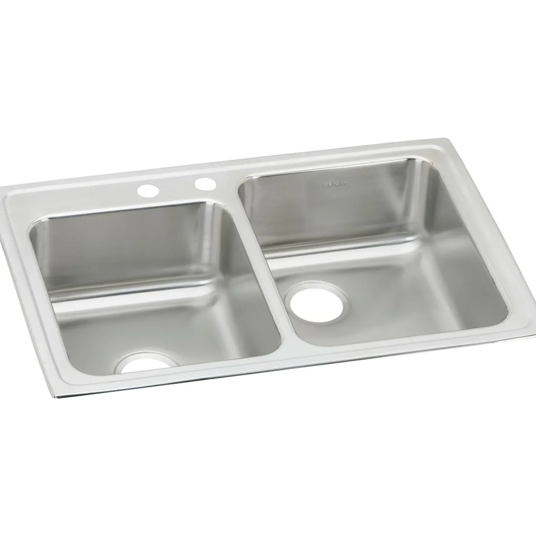 Elkay Lustertone Classic 33" Drop In/Topmount Stainless Steel Kitchen Sink, Double Bowl, Lustrous Satin, 2 Faucet Holes, LR250L2