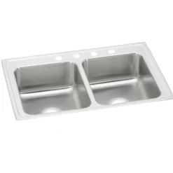 Elkay Lustertone Classic 29" Drop In/Topmount Stainless Steel ADA Kitchen Sink, 50/50 Double Bowl, Lustrous Satin, 3 Faucet Holes, LRAD2918403
