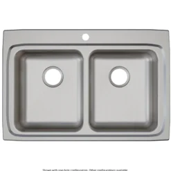 Elkay Lustertone Classic 33" Drop In/Topmount Stainless Steel ADA Kitchen Sink, 50/50 Double Bowl, Lustrous Satin, No Faucet Hole, LRAD3322550