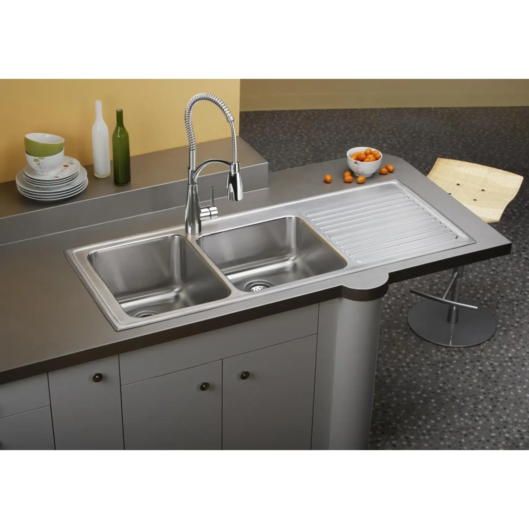 Elkay Lustertone Classic 54" Drop In/Topmount Stainless Steel Kitchen Sink, 60/40 Double Bowl, Lustrous Satin, Includes Drainboard, 4 Faucet Holes, ILGR5422L4