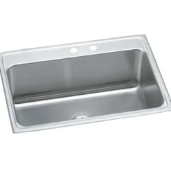 Elkay Lustertone Classic 31" Drop In/Topmount Stainless Steel Kitchen Sink, Lustrous Satin, MR2 Faucet Holes, DLR312210PDMR2