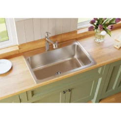 Elkay Lustertone Classic 31" Drop In/Topmount Stainless Steel Kitchen Sink, Lustrous Satin, MR2 Faucet Holes, DLR312210PDMR2