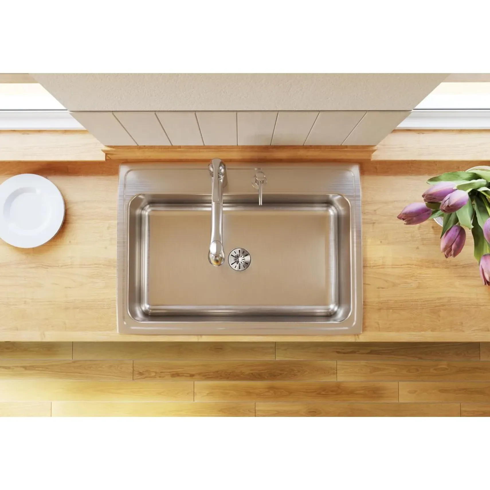 Elkay Lustertone Classic 31" Drop In/Topmount Stainless Steel Kitchen Sink, Lustrous Satin, MR2 Faucet Holes, DLR312210PDMR2