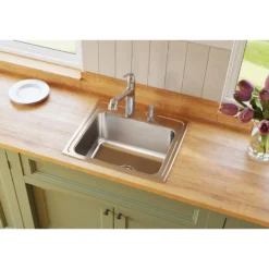 Elkay Lustertone Classic 22" Drop In/Topmount Stainless Steel Kitchen Sink, Lustrous Satin, MR2 Faucet Holes, DLR221910MR2