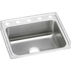Elkay Lustertone Classic 22" Drop In/Topmount Stainless Steel Kitchen Sink, Lustrous Satin, 5 Faucet Holes, LR22195