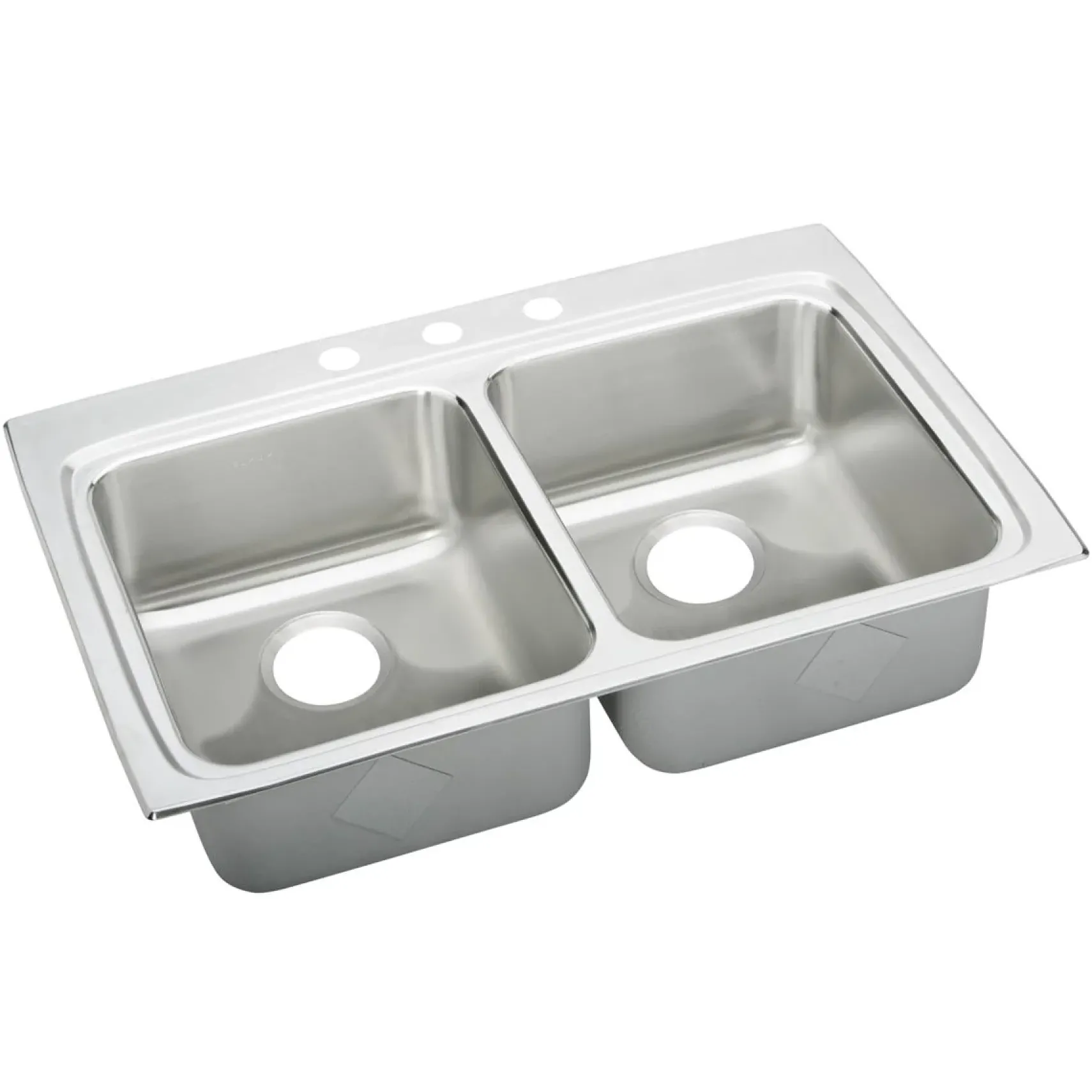 Elkay Lustertone Classic 33" Drop In/Topmount Stainless Steel ADA Kitchen Sink, 50/50 Double Bowl, Lustrous Satin, 3 Faucet Holes, LRADQ3322603
