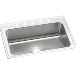 Elkay Lustertone Classic 33" Drop In/Topmount Stainless Steel Kitchen Sink, Lustrous Satin, 5 Faucet Holes, DLRS3322105