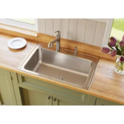 Elkay Lustertone Classic 33" Drop In/Topmount Stainless Steel Kitchen Sink, Lustrous Satin, 5 Faucet Holes, DLRS3322105