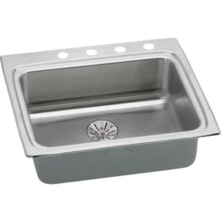 Elkay Lustertone Classic 25" Drop In/Topmount Stainless Steel ADA Kitchen Sink, Lustrous Satin, 3 Faucet Holes, Perfect Drain, LRADQ252265PD3