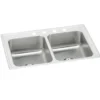Elkay Lustertone Classic 33" Drop In/Topmount Stainless Steel Kitchen Sink, 50/50 Double Bowl, Lustrous Satin, 3 Faucet Holes, Perfect Drain, LR3321PD3