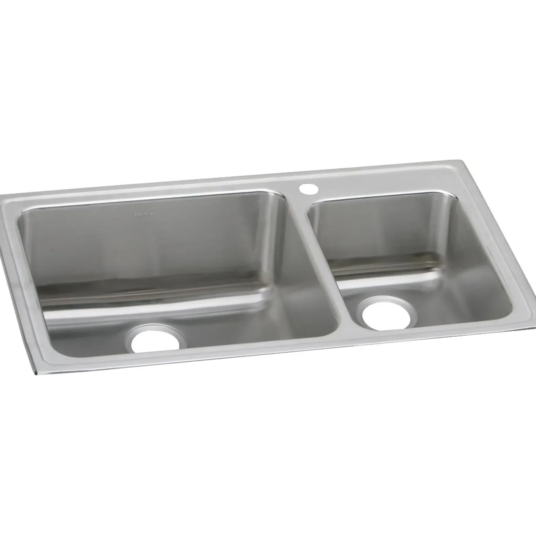 Elkay Lustertone Classic 37" Drop In/Topmount Stainless Steel Kitchen Sink, 60/40 Double Bowl, Lustrous Satin, 1 Faucet Hole, LFGR37221