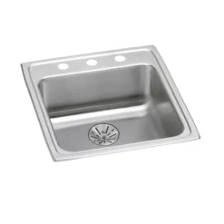 Elkay Lustertone Classic 20" Drop In/Topmount Stainless Steel ADA Kitchen Sink, Lustrous Satin, OS4 Faucet Holes, Perfect Drain, LRAD202265PDOS4