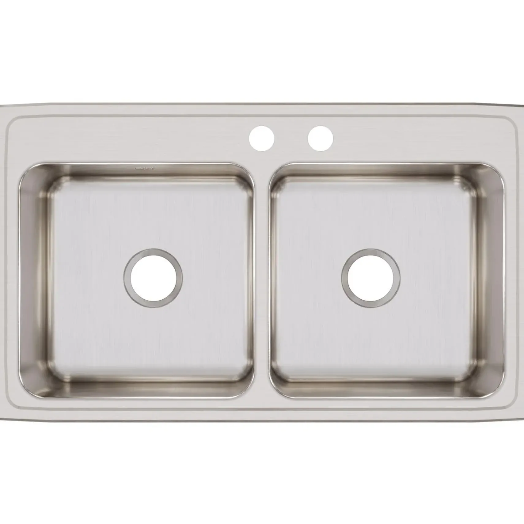 Elkay Lustertone Classic 37" Drop In/Topmount Stainless Steel Kitchen Sink, 50/50 Double Bowl, Lustrous Satin, MR2 Faucet Holes, DLR372210MR2