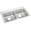 Elkay Lustertone Classic 33" Drop In/Topmount Stainless Steel ADA Kitchen Sink, 50/50 Double Bowl, Lustrous Satin, 3 Faucet Holes, LRAD3322403