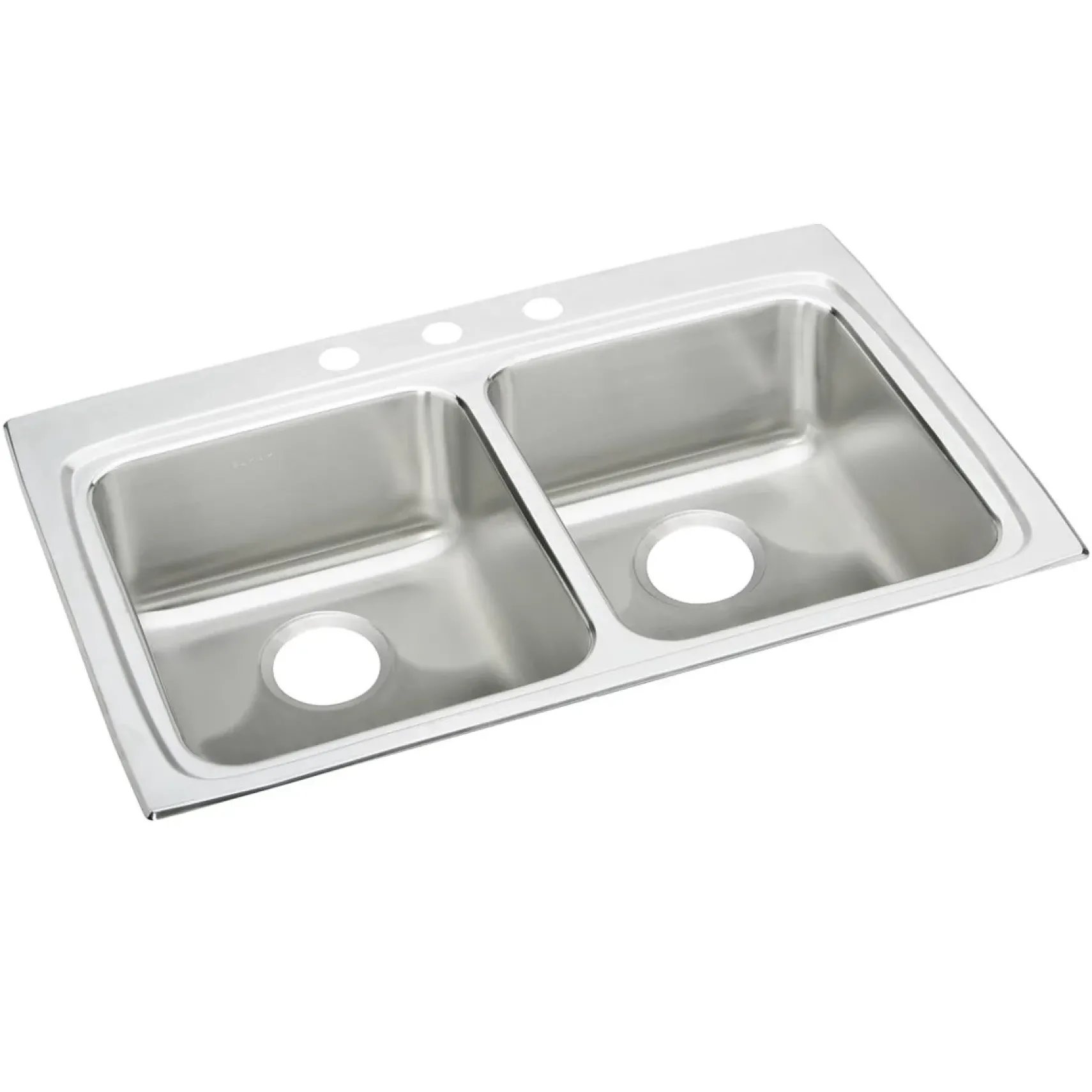 Elkay Lustertone Classic 33" Drop In/Topmount Stainless Steel ADA Kitchen Sink, 50/50 Double Bowl, Lustrous Satin, 3 Faucet Holes, LRAD3322403