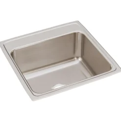 Elkay Lustertone Classic 22" Drop In/Topmount Stainless Steel Kitchen Sink, Lustrous Satin, No Faucet Hole, DLR2222100