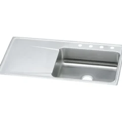 Elkay Lustertone Classic 43" Drop In/Topmount Stainless Steel Kitchen Sink, Lustrous Satin, Includes Drainboard, 4 Faucet Holes, ILR4322R4