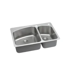 Elkay Lustertone Classic 33" Dual Mount Stainless Steel Kitchen Sink, 60/40 Double Bowl, Lustrous Satin, 2L Faucet Holes, Perfect Drain, LKHSR2509RPD2L