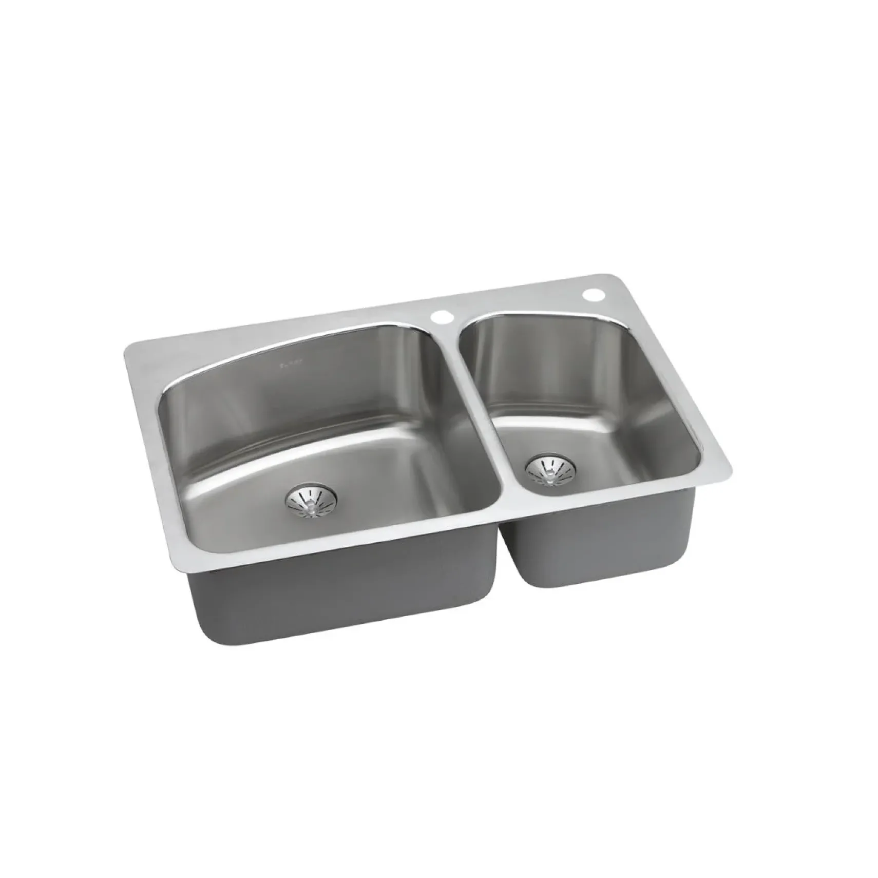 Elkay Lustertone Classic 33" Dual Mount Stainless Steel Kitchen Sink, 60/40 Double Bowl, Lustrous Satin, 2L Faucet Holes, Perfect Drain, LKHSR2509RPD2L