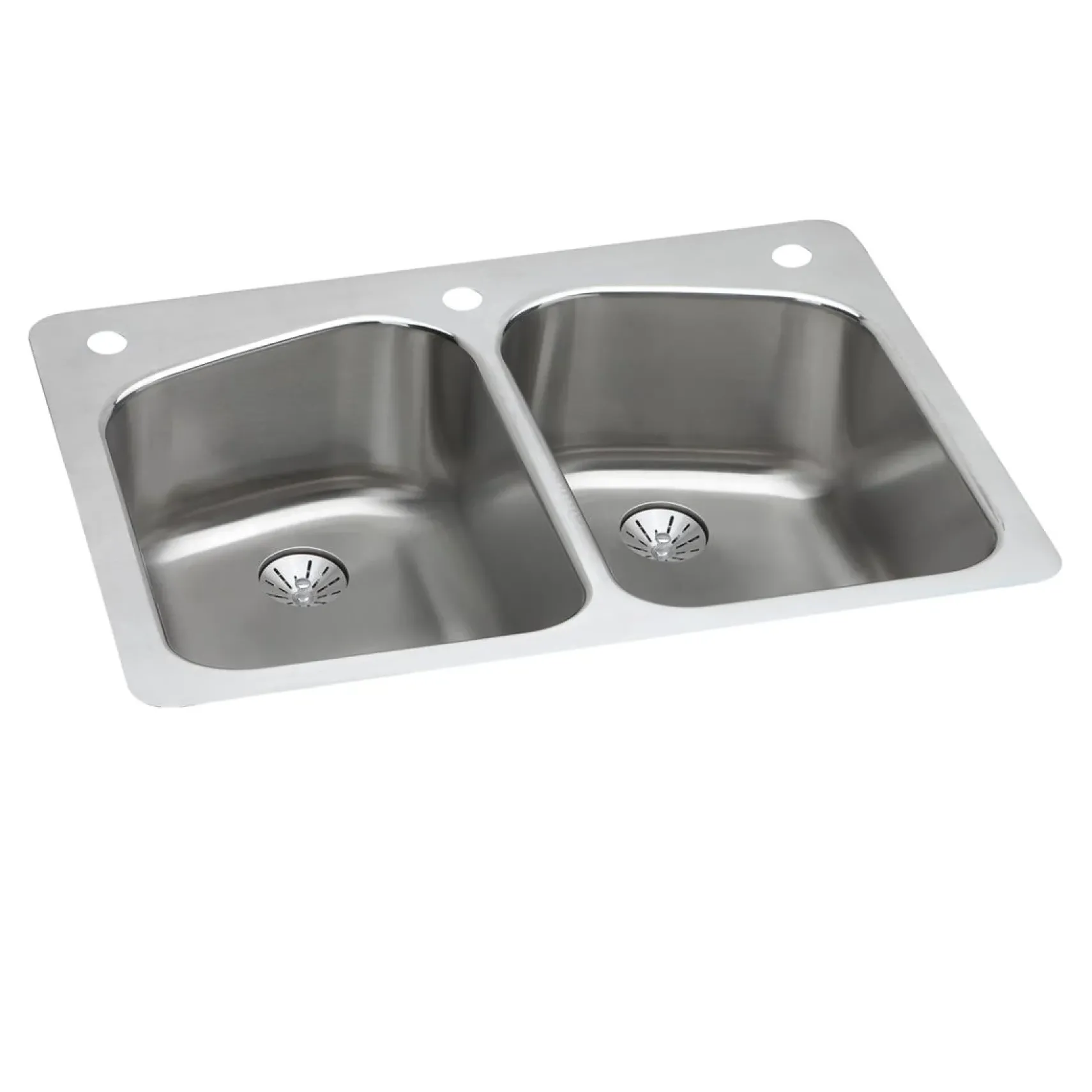Elkay Lustertone Classic 33" Dual Mount Stainless Steel Kitchen Sink, 50/50 Double Bowl, Lustrous Satin, 3 Faucet Holes, Perfect Drain, LKHSR33229PD3