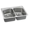 Elkay Lustertone Classic 33" Dual Mount Stainless Steel Kitchen Sink, 50/50 Double Bowl, Lustrous Satin, 2R Faucet Holes, Perfect Drain, LKHSR33229PD2R