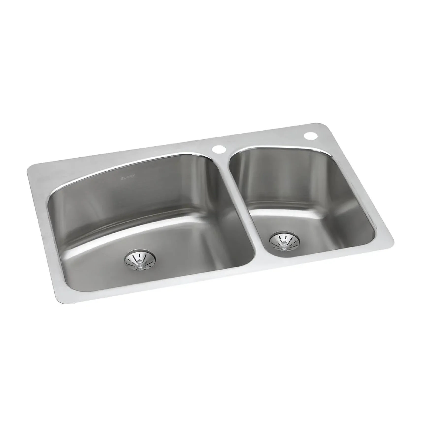 Elkay Lustertone Classic 33" Dual Mount Stainless Steel Kitchen Sink, 60/40 Double Bowl, Lustrous Satin, 2R Faucet Holes, Perfect Drain, LKHSR2509RPD2R