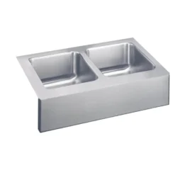 Elkay Lustertone Classic 33" Stainless Steel Farmhouse Sink Kit, 50/50 Double Bowl, Lustrous Satin, 18 Gauge, ELUHF332010DBG