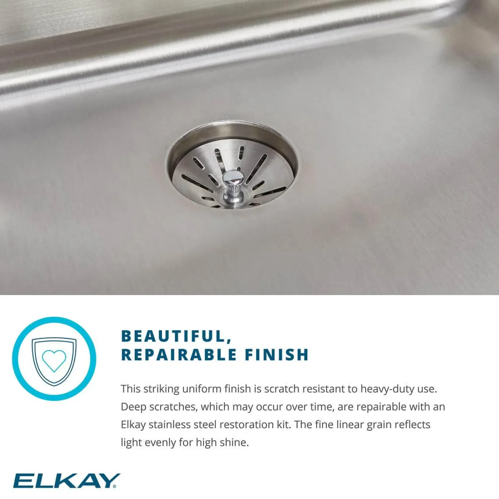 Elkay Lustertone Classic 33" Stainless Steel Farmhouse Sink Kit, 50/50 Double Bowl, Lustrous Satin, 18 Gauge, ELUHF332010DBG
