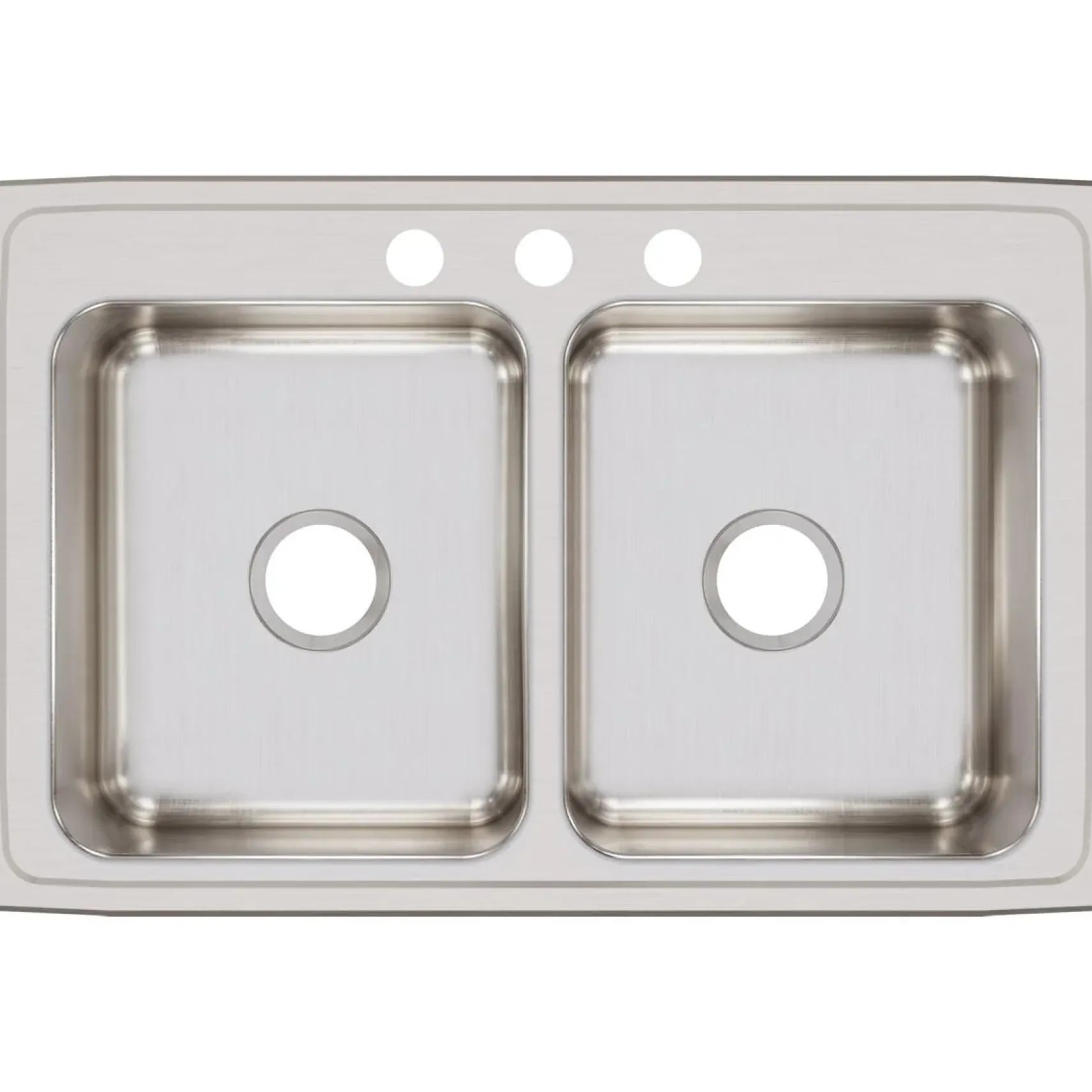 Elkay Lustertone Classic 33" Stainless Steel Kitchen Sink, 50/50 Double Bowl, 18 Gauge, Lustrous Satin, 3 Faucet Hole, LR33213