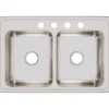 Elkay Lustertone Classic 33" Stainless Steel Kitchen Sink, 50/50 Double Bowl, 18 Gauge, Lustrous Satin, 4 Faucet Hole, LR33224