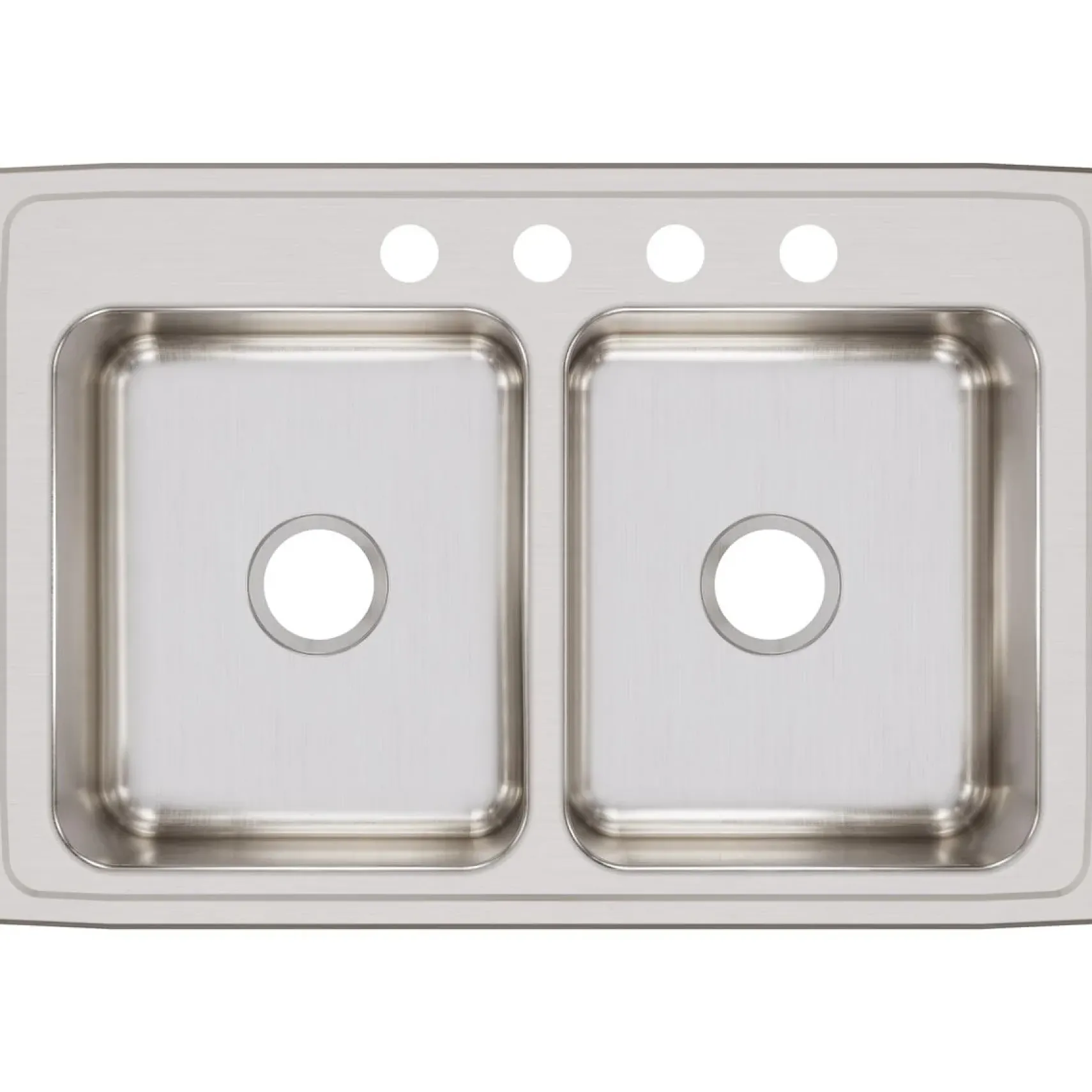 Elkay Lustertone Classic 33" Stainless Steel Kitchen Sink, 50/50 Double Bowl, 18 Gauge, Lustrous Satin, 4 Faucet Hole, LR33224