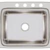 Elkay Lustertone Classic 25" Stainless Steel Kitchen Sink, 18 Gauge, Lustrous Satin, 4 Faucet Hole, LR25224
