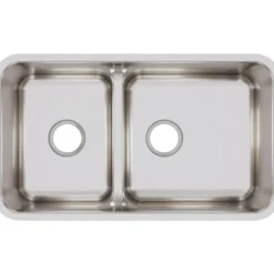 Elkay Lustertone Classic 32" Stainless Steel Kitchen Sink, 40/60 Double Bowl, 18 Gauge, Lustrous Satin, ELUHAQD32179