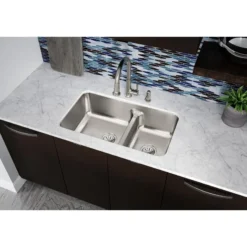 Elkay Lustertone Classic 32" Stainless Steel Kitchen Sink, 40/60 Double Bowl, 18 Gauge, Lustrous Satin, ELUHAQD32179