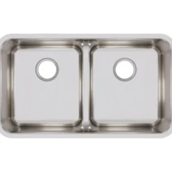 Elkay Lustertone Classic 32" Stainless Steel Kitchen Sink, 50/50 Double Bowl, 18 Gauge, Lustrous Satin, ELUHAQD3218