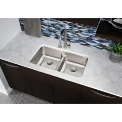 Elkay Lustertone Classic 32" Stainless Steel Kitchen Sink, 50/50 Double Bowl, 18 Gauge, Lustrous Satin, ELUHAQD3218