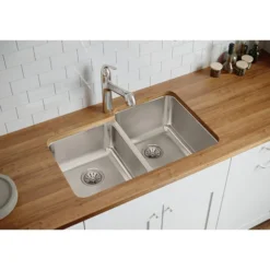 Elkay Lustertone Classic 31" Stainless Steel Kitchen Sink, 50/50 Double Bowl, 18 Gauge, Lustrous Satin, ELUH3120L