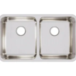 Elkay Lustertone Classic 31" Stainless Steel Kitchen Sink, 50/50 Double Bowl, 18 Gauge, Lustrous Satin, ELUH3118
