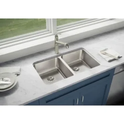 Elkay Lustertone Classic 31" Stainless Steel Kitchen Sink, 50/50 Double Bowl, 18 Gauge, Lustrous Satin, ELUH3118