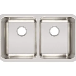 Elkay Lustertone Classic 31" Stainless Steel Kitchen Sink, 50/50 Double Bowl, 18 Gauge, Lustrous Satin, ELUH311810